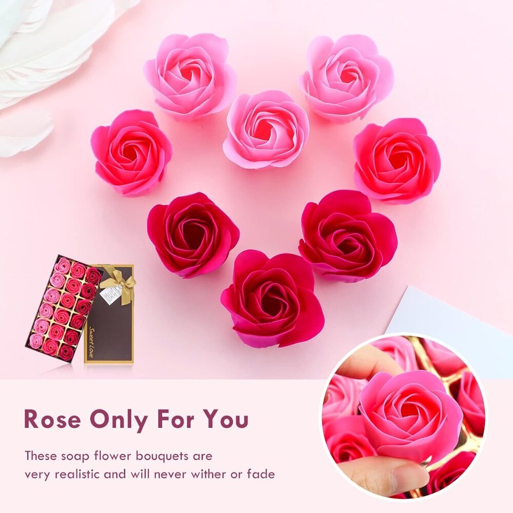 🌹18pc Rose Soap Petals Gift Set Red Pink Scented Bath Floral Decor Gift - Picture 3 of 7